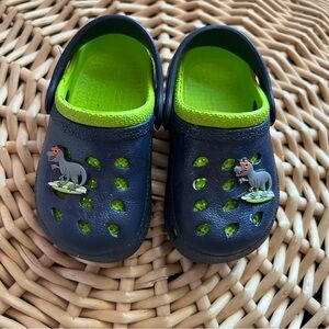 Navy Blue Kids Clogs with Dinosaur Design